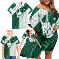Custom Hawaii Volleyball Family Matching Off Shoulder Short Dress and Hawaiian Shirt Shaka Aloha Hand DT05 - Polynesian Pride