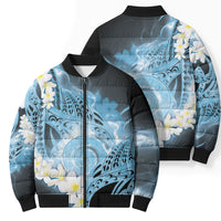 Piko Hawaiian Bomber Puffer Jacket Blue Galaxy Spiral Plumeria Tribal Patterns