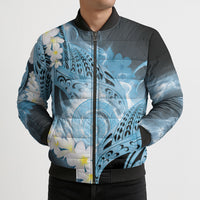 Piko Hawaiian Bomber Puffer Jacket Blue Galaxy Spiral Plumeria Tribal Patterns