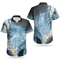 Piko Hawaiian Couples Matching Short Sleeve Bodycon Dress and Hawaiian Shirt Blue Galaxy Spiral Plumeria Tribal Patterns