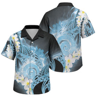 Piko Hawaiian Family Matching Off The Shoulder Long Sleeve Dress and Hawaiian Shirt Blue Galaxy Spiral Plumeria Tribal Patterns