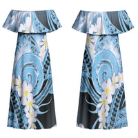 Piko Hawaiian Family Matching Off Shoulder Maxi Dress and Hawaiian Shirt Blue Galaxy Spiral Plumeria Tribal Patterns