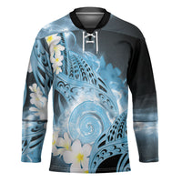 Piko Hawaiian Hockey Jersey Blue Galaxy Spiral Plumeria Tribal Patterns