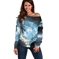 Piko Hawaiian Off Shoulder Sweater Blue Galaxy Spiral Plumeria Tribal Patterns