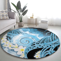 Piko Hawaiian Round Carpet Blue Galaxy Spiral Plumeria Tribal Patterns