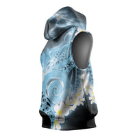 Piko Hawaiian Sleeveless Hoodie Blue Galaxy Spiral Plumeria Tribal Patterns