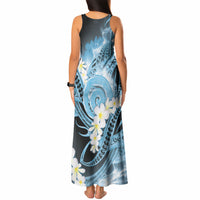 Piko Hawaiian Tank Maxi Dress Blue Galaxy Spiral Plumeria Tribal Patterns