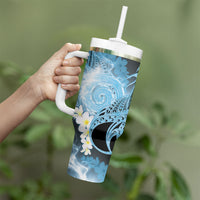 Piko Hawaiian Tumbler With Handle Blue Galaxy Spiral Plumeria Tribal Patterns
