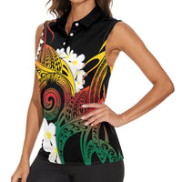 Piko Hawaiian Women Sleeveless Polo Shirt Gradient Spiral Plumeria Tribal Patterns