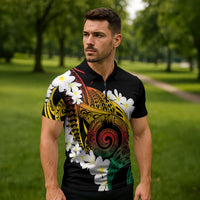 Piko Hawaiian Zipper Polo Shirt Gradient Spiral Plumeria Tribal Patterns