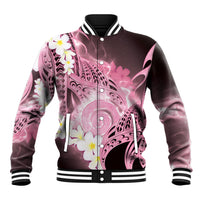 Piko Hawaiian Baseball Jacket Pink Galaxy Spiral Plumeria Tribal Patterns