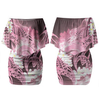 Piko Hawaiian Couples Matching Off Shoulder Short Dress and Hawaiian Shirt Pink Galaxy Spiral Plumeria Tribal Patterns