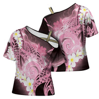 Piko Hawaiian Cross Shoulder Shirt Pink Galaxy Spiral Plumeria Tribal Patterns