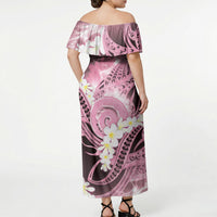 Piko Hawaiian Off Shoulder Maxi Dress Pink Galaxy Spiral Plumeria Tribal Patterns