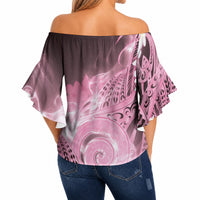 Piko Hawaiian Off Shoulder Wrap Waist Top Pink Galaxy Spiral Plumeria Tribal Patterns DT05 - Polynesian Pride