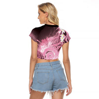 Piko Hawaiian Raglan Cropped T Shirt Pink Galaxy Spiral Plumeria Tribal Patterns