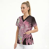Piko Hawaiian Scrub Top Pink Galaxy Spiral Plumeria Tribal Patterns