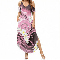 Piko Hawaiian Summer Maxi Dress Pink Galaxy Spiral Plumeria Tribal Patterns