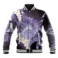Piko Hawaiian Baseball Jacket Purple Galaxy Spiral Plumeria Tribal Patterns