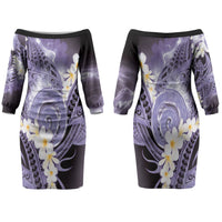 Piko Hawaiian Couples Matching Off The Shoulder Long Sleeve Dress and Hawaiian Shirt Purple Galaxy Spiral Plumeria Tribal Patterns