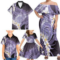 Piko Hawaiian Family Matching Off Shoulder Maxi Dress and Hawaiian Shirt Purple Galaxy Spiral Plumeria Tribal Patterns
