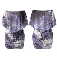 Piko Hawaiian Family Matching Off Shoulder Short Dress and Hawaiian Shirt Purple Galaxy Spiral Plumeria Tribal Patterns