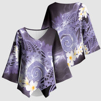 Piko Hawaiian Kimono Sleeve Blouse Purple Galaxy Spiral Plumeria Tribal Patterns