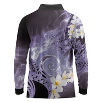 Piko Hawaiian Long Sleeve Polo Shirt Purple Galaxy Spiral Plumeria Tribal Patterns