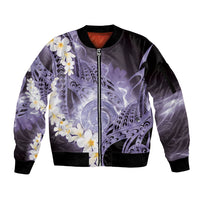 Piko Hawaiian Sleeve Zip Bomber Jacket Purple Galaxy Spiral Plumeria Tribal Patterns