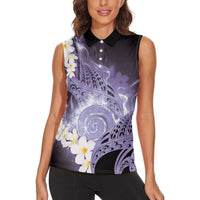 Piko Hawaiian Women Sleeveless Polo Shirt Purple Galaxy Spiral Plumeria Tribal Patterns