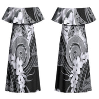 Piko Hawaiian Couples Matching Off Shoulder Maxi Dress and Long Sleeve Button Shirt Monochrome Galaxy Spiral Plumeria Tribal Patterns