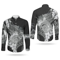 Piko Hawaiian Couples Matching Off Shoulder Short Dress and Long Sleeve Button Shirt Monochrome Galaxy Spiral Plumeria Tribal Patterns