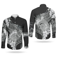 Piko Hawaiian Couples Matching Off The Shoulder Long Sleeve Dress and Long Sleeve Button Shirt Monochrome Galaxy Spiral Plumeria Tribal Patterns