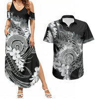 Piko Hawaiian Couples Matching Summer Maxi Dress and Hawaiian Shirt Monochrome Galaxy Spiral Plumeria Tribal Patterns