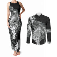 Piko Hawaiian Couples Matching Tank Maxi Dress and Long Sleeve Button Shirt Monochrome Galaxy Spiral Plumeria Tribal Patterns