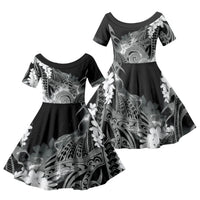 Piko Hawaiian Family Matching Mermaid Dress and Hawaiian Shirt Monochrome Galaxy Spiral Plumeria Tribal Patterns