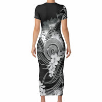 Piko Hawaiian Short Sleeve Bodycon Dress Monochrome Galaxy Spiral Plumeria Tribal Patterns