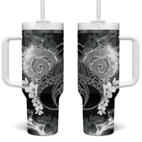 Piko Hawaiian Tumbler With Handle Monochrome Galaxy Spiral Plumeria Tribal Patterns
