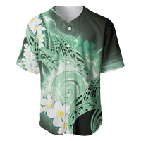Piko Hawaiian Baseball Jersey Green Galaxy Spiral Plumeria Tribal Patterns