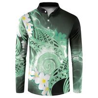 Piko Hawaiian Button Sweatshirt Green Galaxy Spiral Plumeria Tribal Patterns