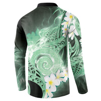 Piko Hawaiian Button Sweatshirt Green Galaxy Spiral Plumeria Tribal Patterns