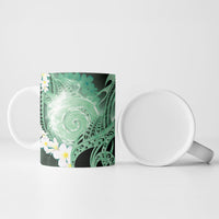 Piko Hawaiian Ceramic Mug Green Galaxy Spiral Plumeria Tribal Patterns