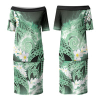 Piko Hawaiian Family Matching Puletasi and Hawaiian Shirt Green Galaxy Spiral Plumeria Tribal Patterns