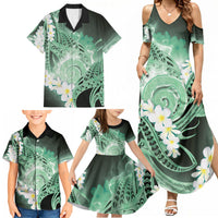 Piko Hawaiian Family Matching Summer Maxi Dress and Hawaiian Shirt Green Galaxy Spiral Plumeria Tribal Patterns