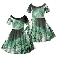 Piko Hawaiian Family Matching Summer Maxi Dress and Hawaiian Shirt Green Galaxy Spiral Plumeria Tribal Patterns