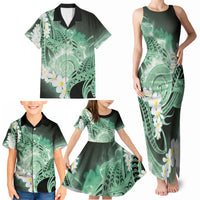 Piko Hawaiian Family Matching Tank Maxi Dress and Hawaiian Shirt Green Galaxy Spiral Plumeria Tribal Patterns