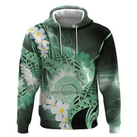 Piko Hawaiian Hoodie Green Galaxy Spiral Plumeria Tribal Patterns