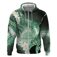 Piko Hawaiian Hoodie Green Galaxy Spiral Plumeria Tribal Patterns
