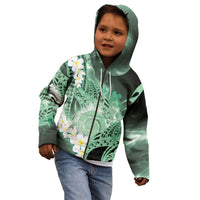 Piko Hawaiian Kid Hoodie Green Galaxy Spiral Plumeria Tribal Patterns