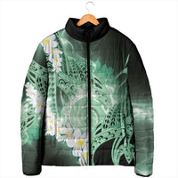 Piko Hawaiian Padded Jacket Green Galaxy Spiral Plumeria Tribal Patterns